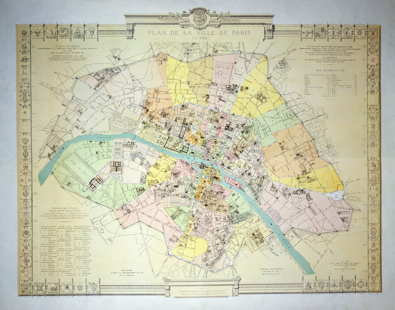 Mapa Paříže v roce 1789, 1887 od French School