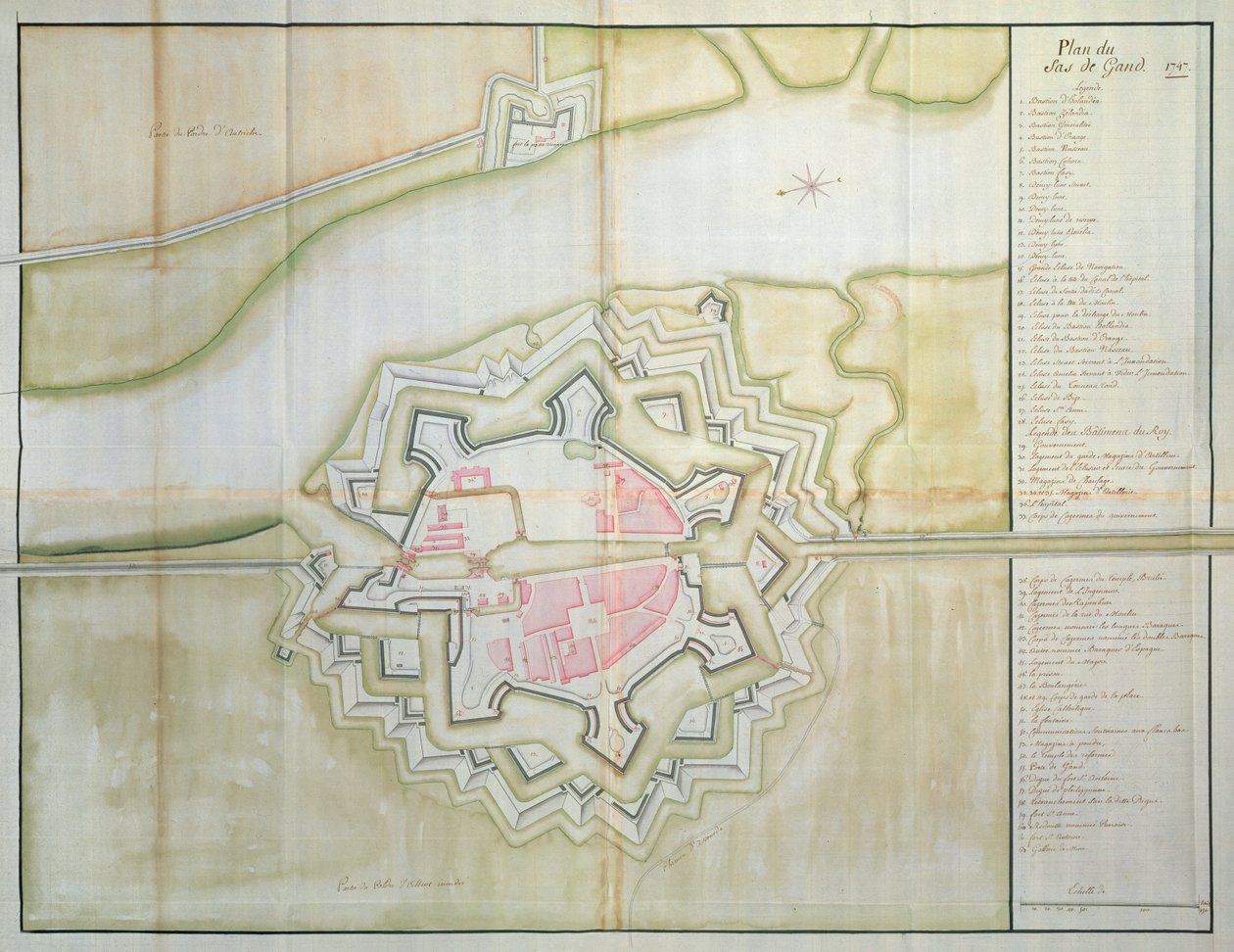 Mapa Sas van Gent, Nizozemsko, 1747 (pero, inkoust a wc na papíře) od French School