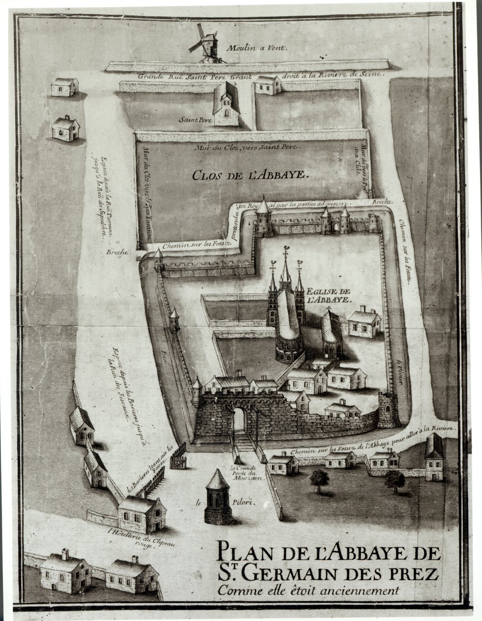 Mapa opatství Saint-Germain-des-Pres, 1713 (inkoust a kvaš na papíře) od French School