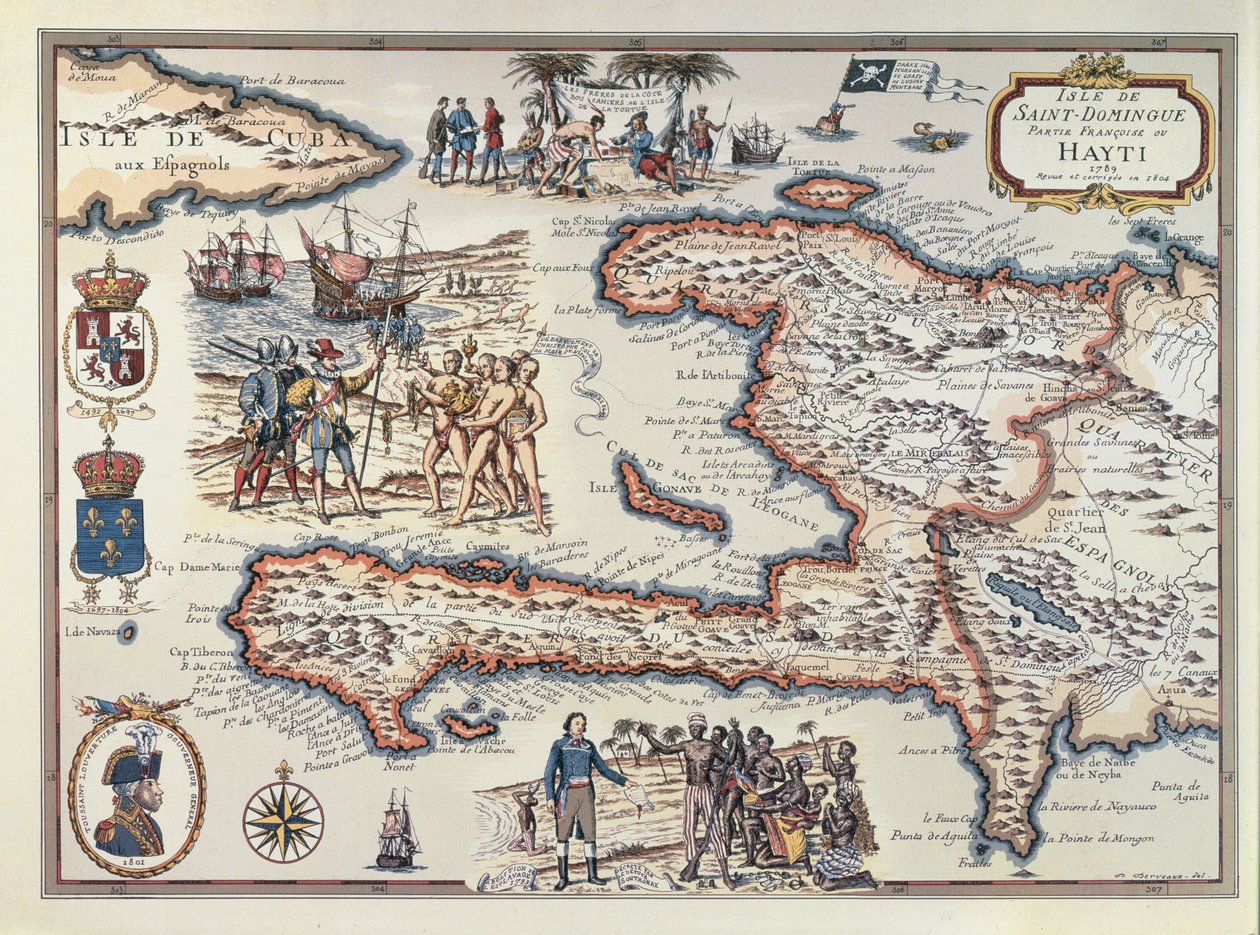 Mapa ostrova Haiti, 1789 od French School