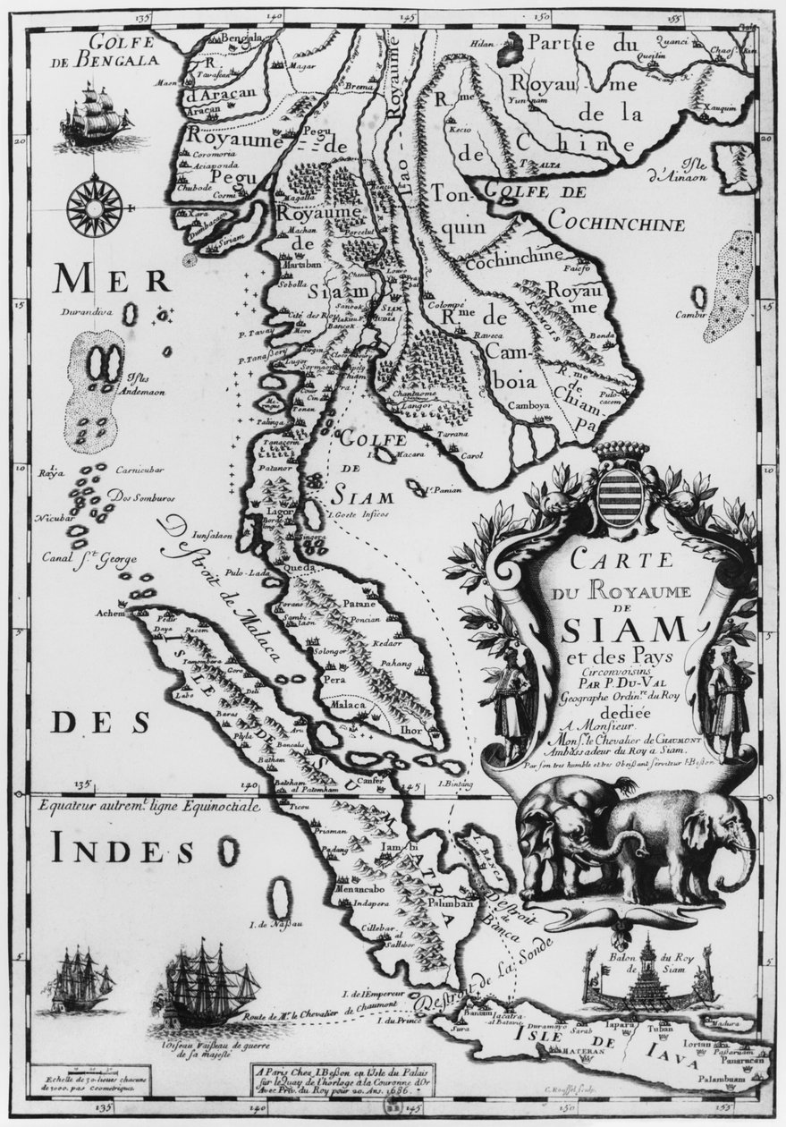 Mapa království Siam, Paříž, 1686 od French School