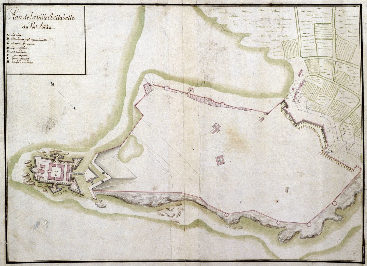 Mapa města a citadely Port Louis od French School