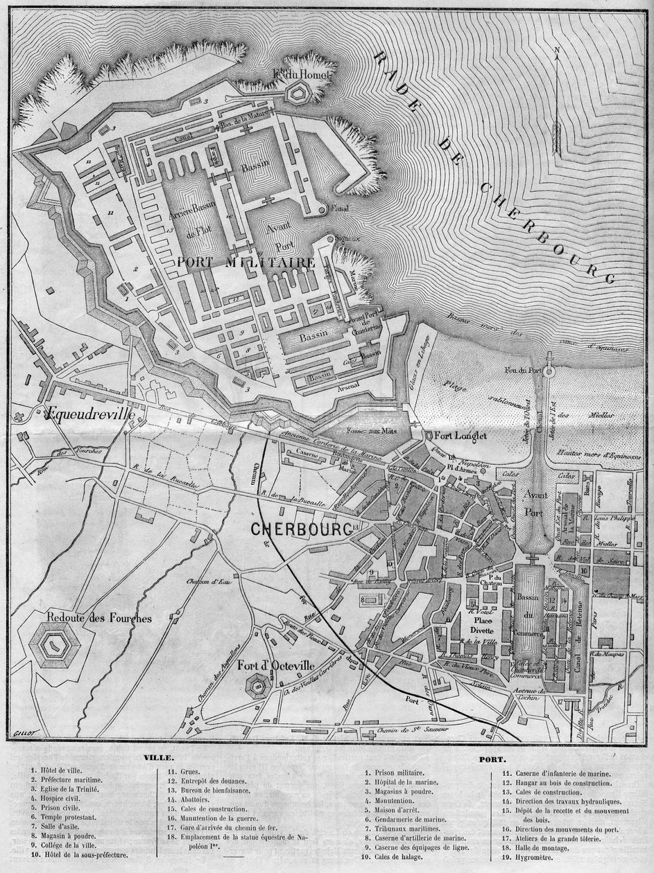 Mapa města a přístavu Cherbourg, Manche (50) od French School