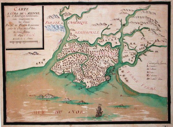 Mapa ostrova Cayenne, Francouzská Guyana od French School