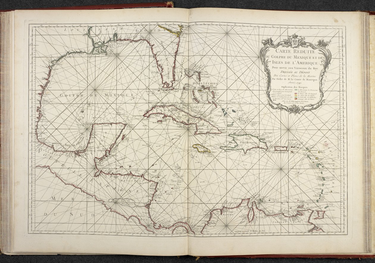Mapa zobrazující Mexický záliv, Zmenšená mapa Mexického zálivu a ostrovy Ameriky od French School