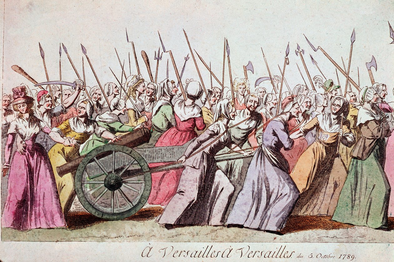 Pochod žen ve Versailles, Paříž, 5. října 1789 (rytina) od French School