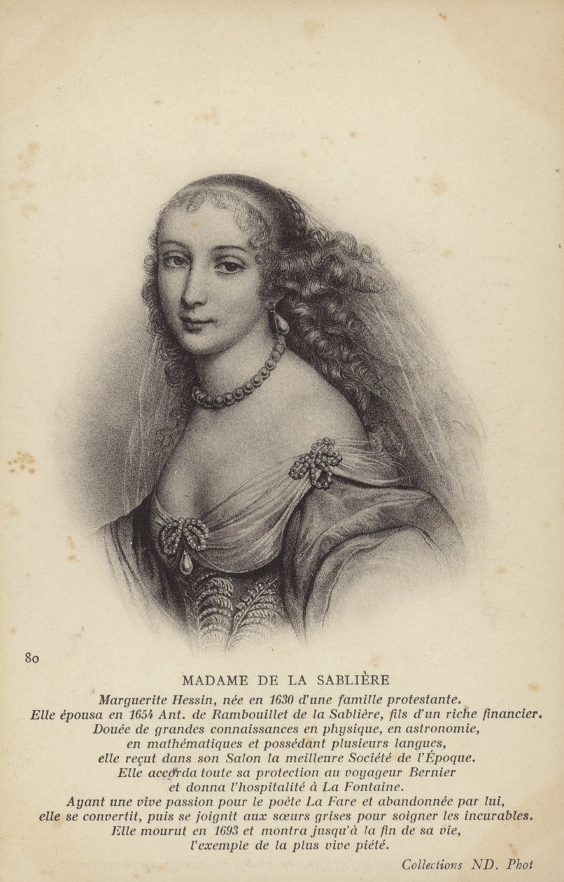 Marguerite de la Sabliere (asi 1640-1693), francouzská salonní umělkyně (litografie) od French School
