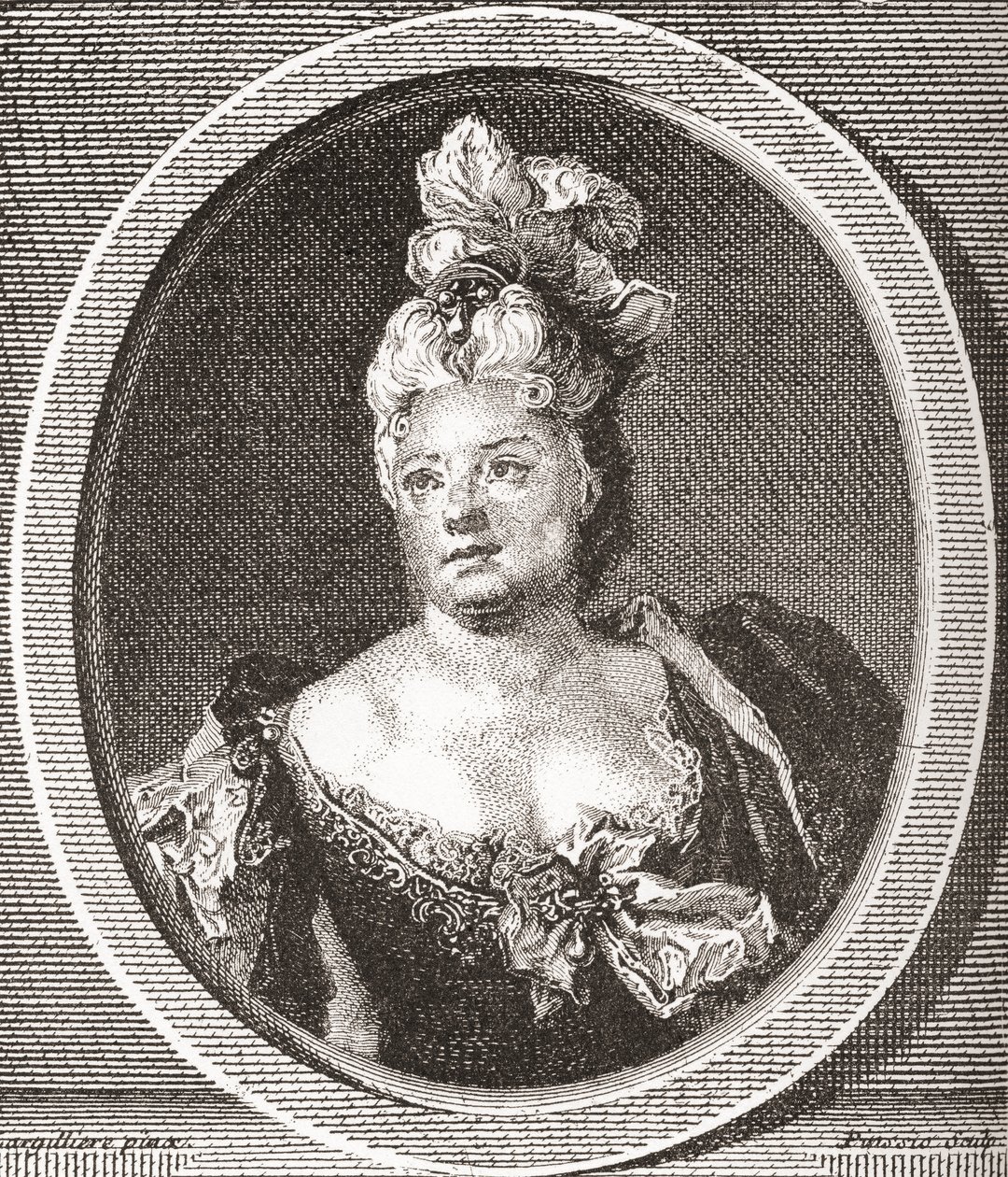 Marianne Duclos de Chateauneuf, 1664 - 1747. Francouzská herečka. Z Les Heures Libres vydané v roce 1908. od French School