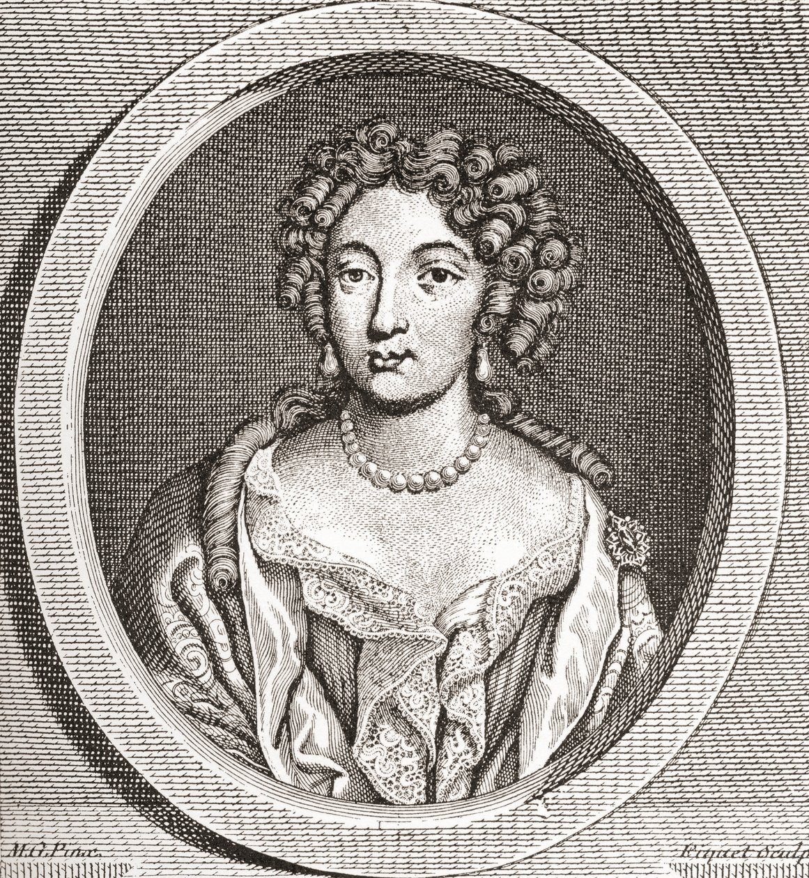Marie Angélique de Scorailles, 1661 1681. Francouzská šlechtična a jedna z mnoha milenek Ludvíka XIV. Z Les Heures Libres vydané v roce 1908. od French School
