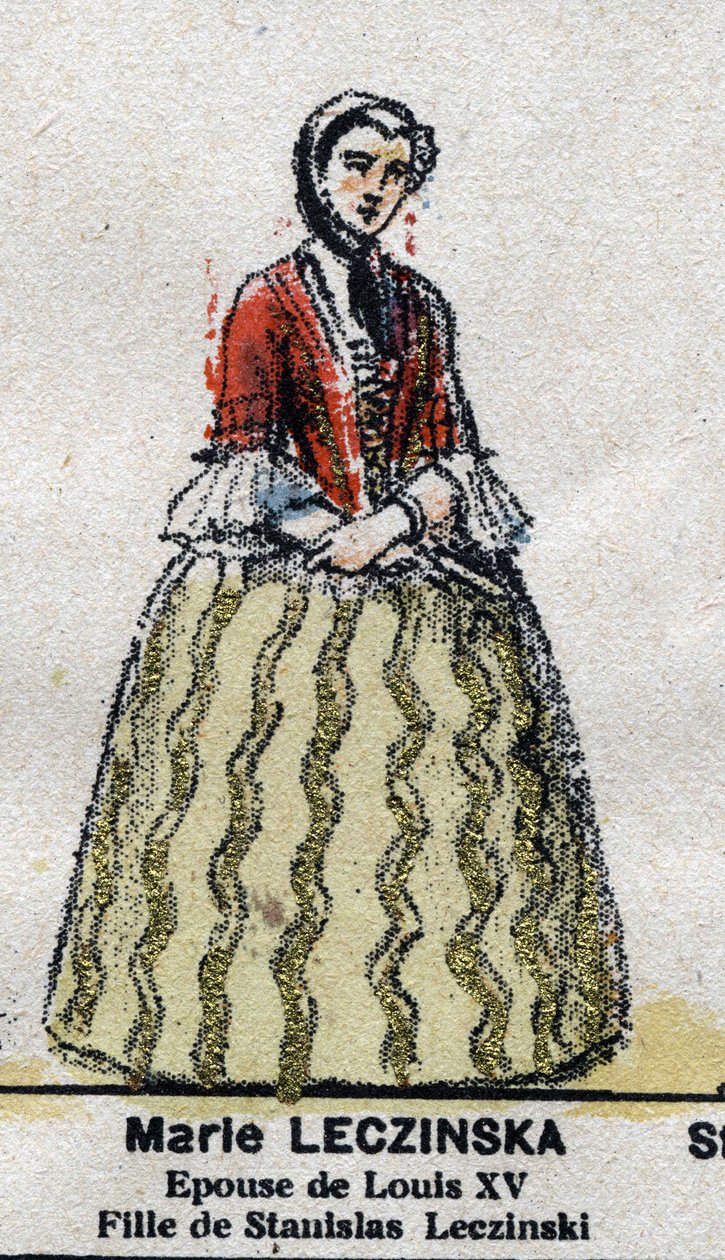 Marie Leszczynska (1703-1768), královna Francie, manželka Ludvíka XV. v „“ Galeriede Kings and Queens of France a slavné postavy z let 1643 až 1895““ Epinal obraz. od French School