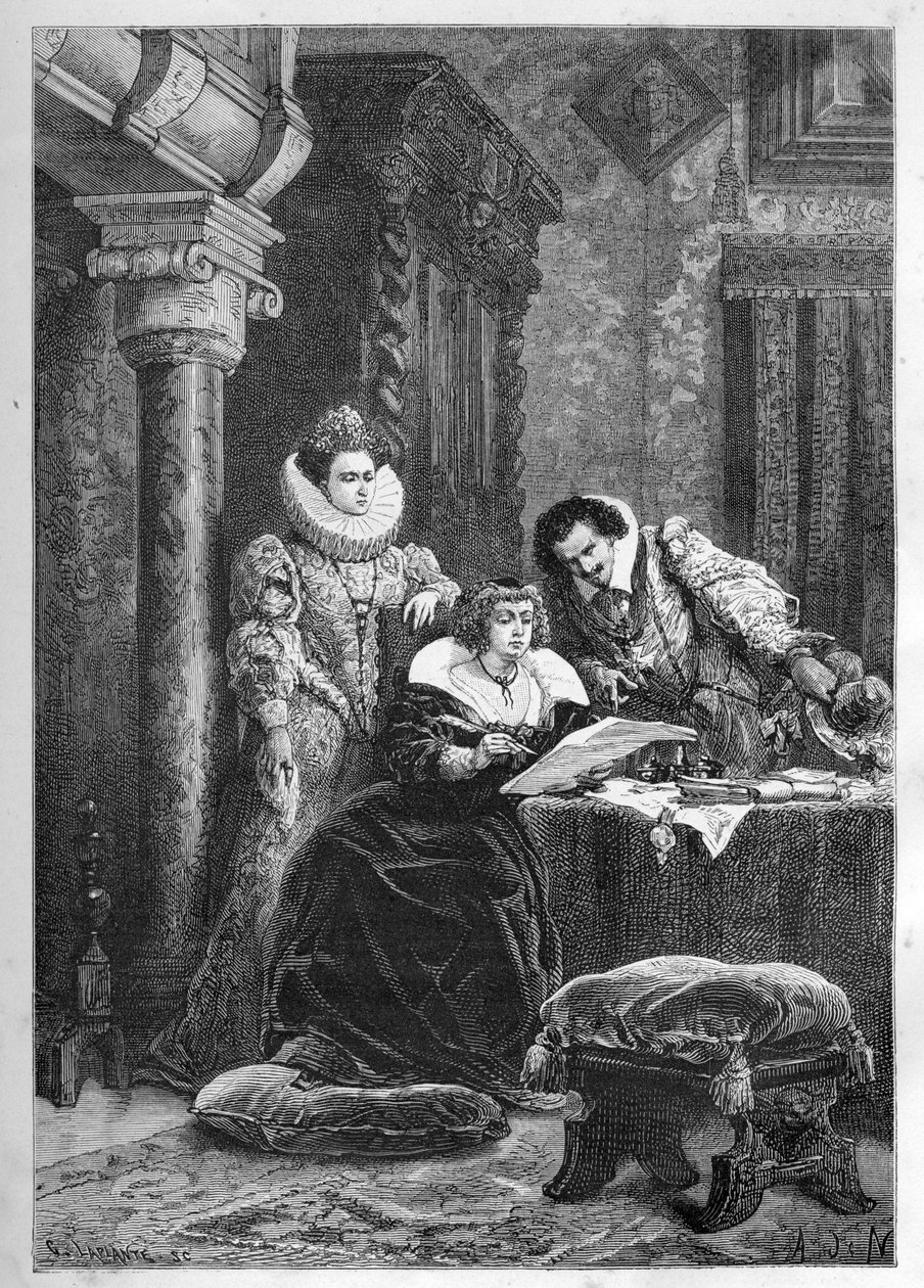 Marie de Medici se svými vlivnými italskými přáteli a důvěrníky Leonora Dori (Dosi) známou jako Galigai (1571-1617) a její manžel Concino Concini (Conchine) (asi 1575-1617) - Marie de Medici se svými italskými vlivnými přáteli a důvěrníky Leonora od French School