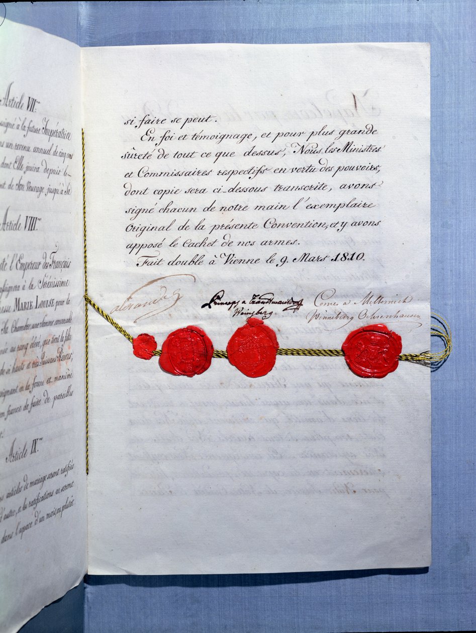 Svatební smlouva císaře Napoleona Bonaparta (1769-1821) a Marie-Louise (1791-1847) Vídeň, 9. března 1810 od French School