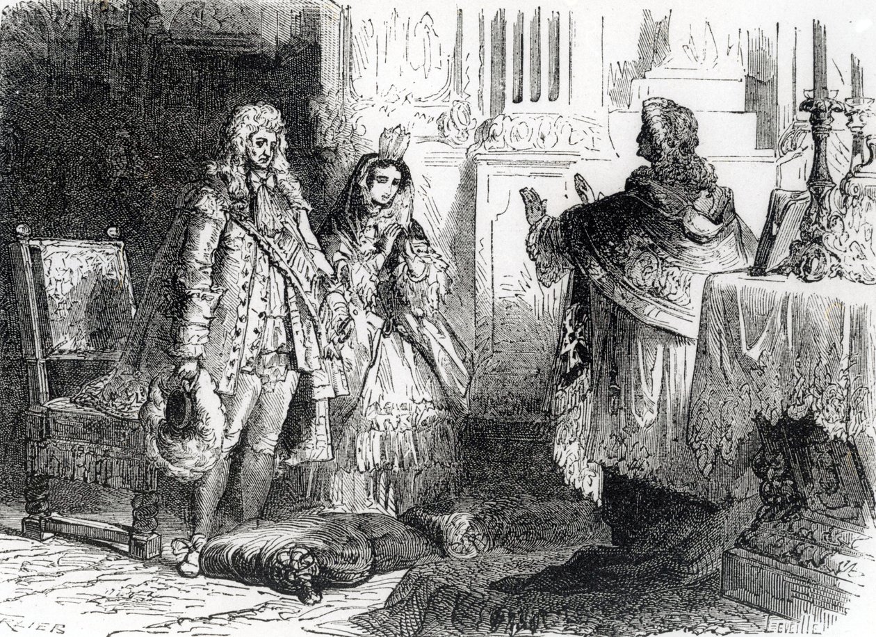 Sňatek Ludvíka XIV. a Madame de Maintenon od French School