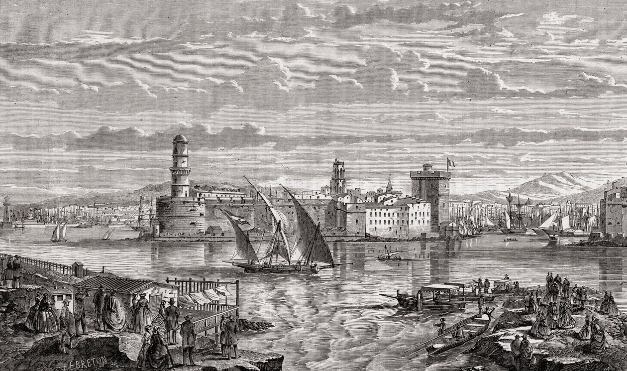 Marseilles během 18. století, vyryl Pibaraud podle Le Bretona, z „Histoire de la Revolution Francaise“ od Louise Blanca (1811-82) od French School
