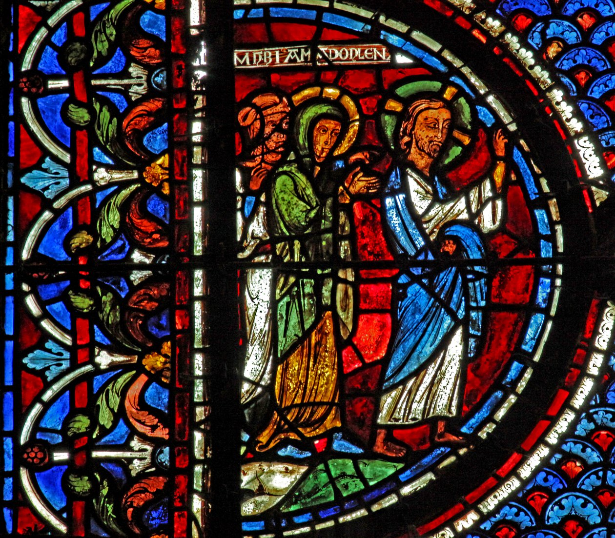 Okno Marie Magdaleny: Marie, Marta a Ježíš jdou k Lazarovu hrobu (w46) od French School
