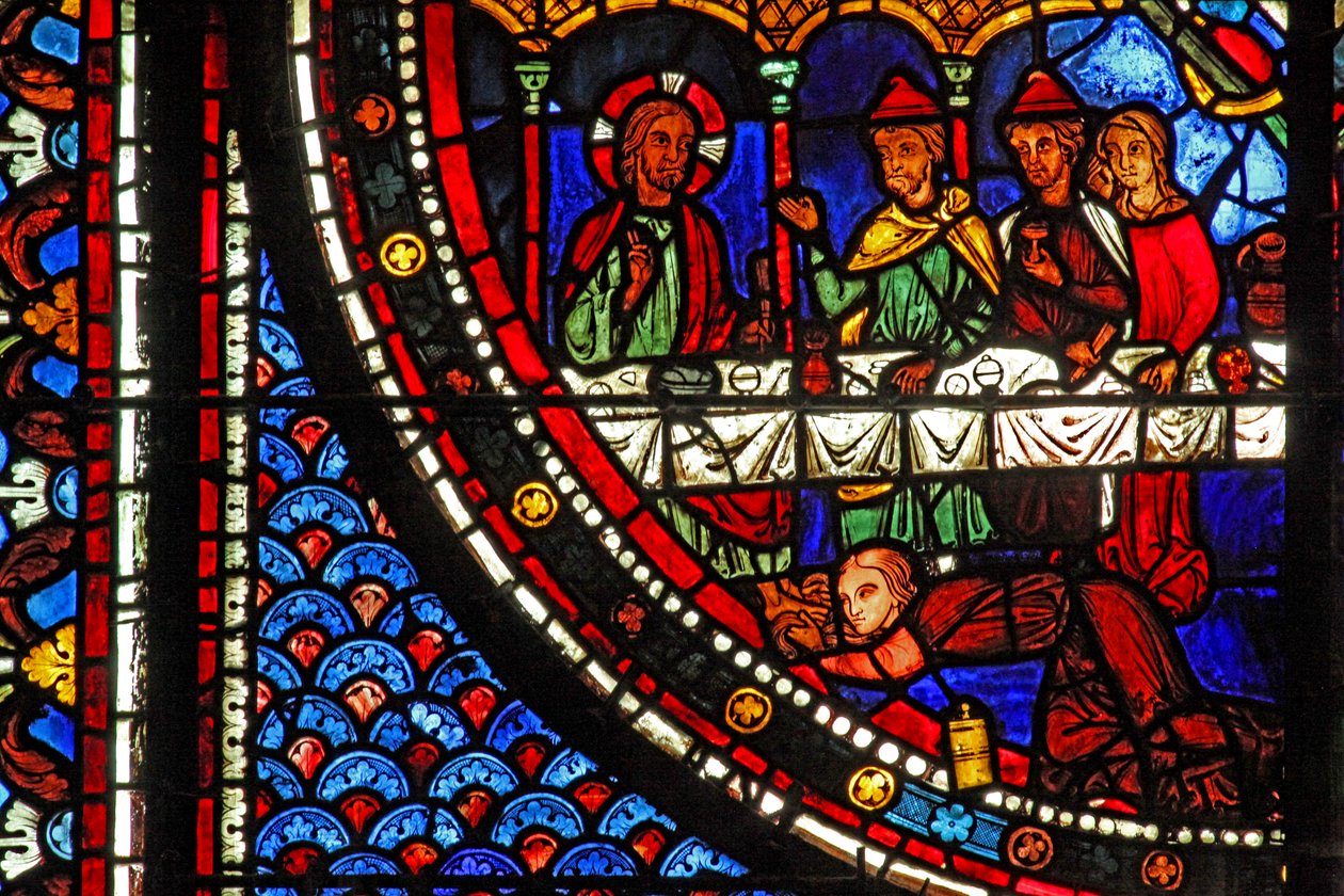 Mary Magdalene window: Mary at Simons house (w46) od French School