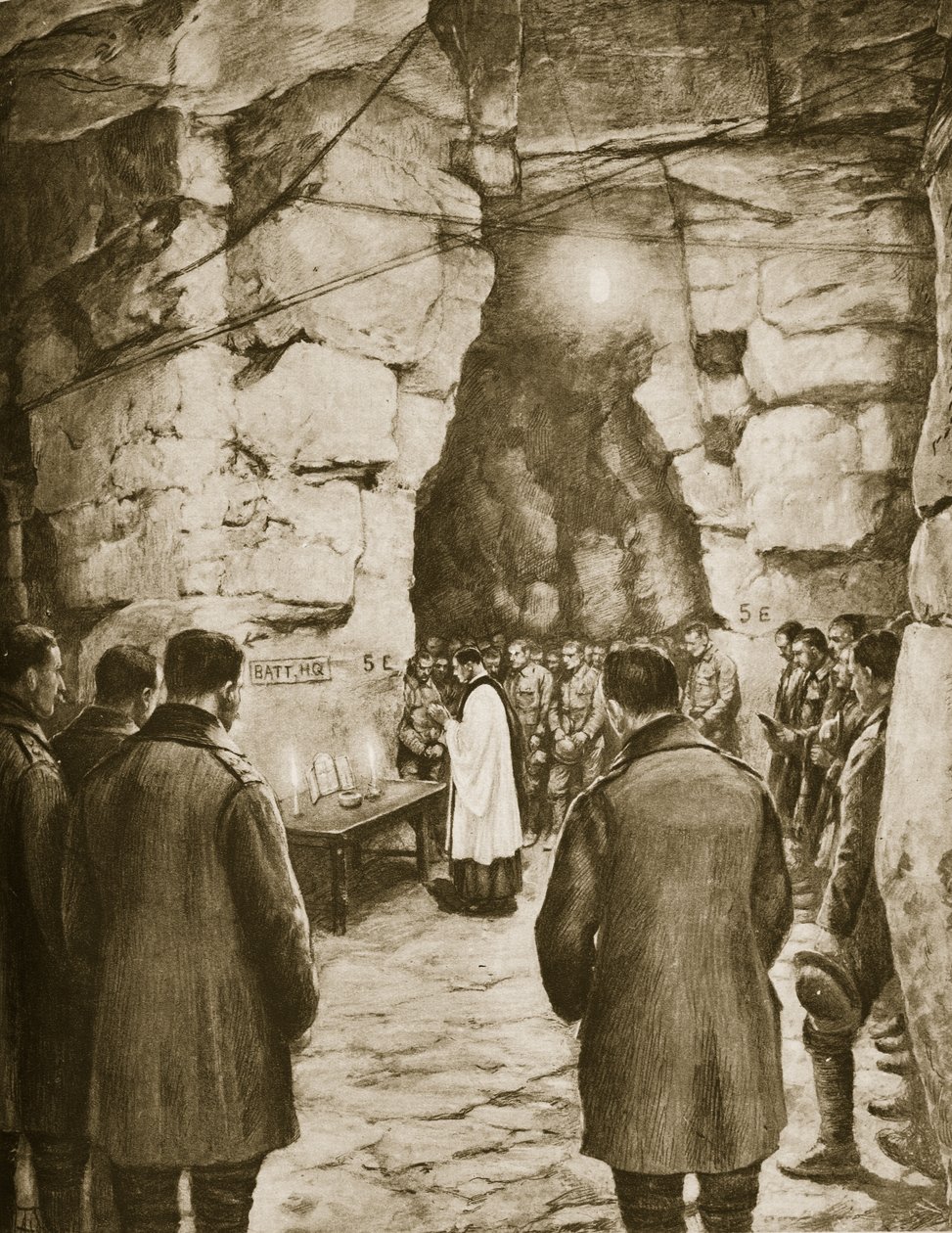 Mše před bitvou ve francouzských jeskyních, 1914-19 od French School