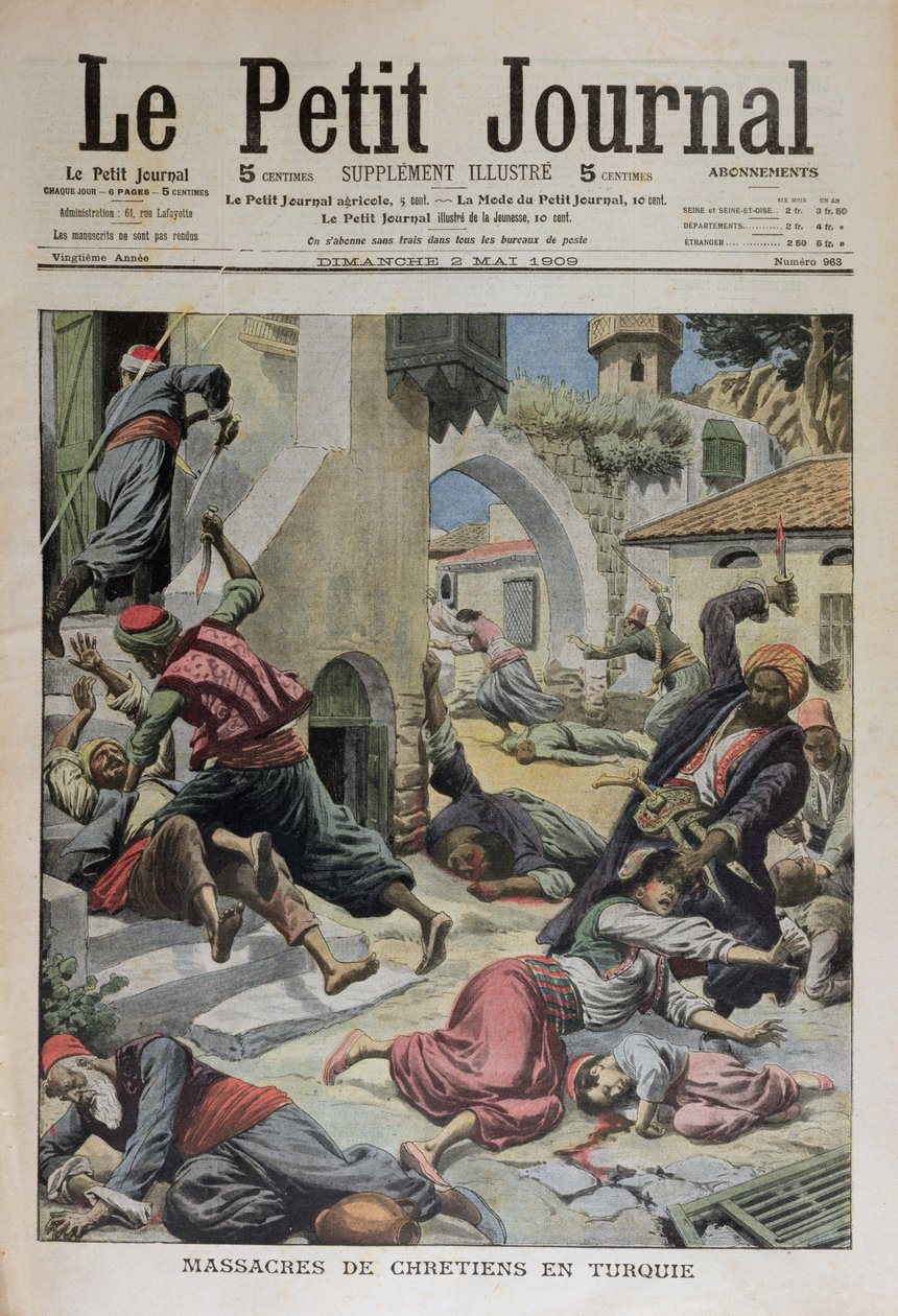 Masakr křesťanů v Turecku, ilustrace na obálce z Le Petit Journal 2. května 1909 od French School