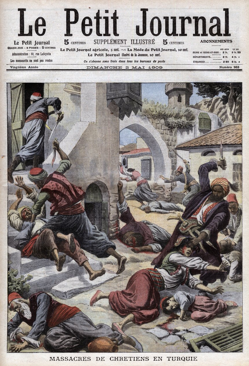 Masakr křesťanů v Turecku: masakr 30 000 Arménů ve městě Adana (Kilicie) (1. dubna od French School