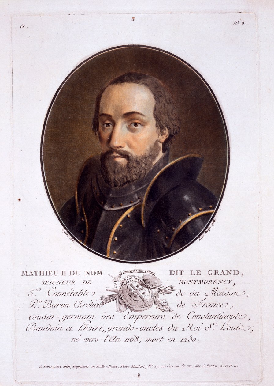Mathieu II de Montmorency, z Portrétů velkých mužů, slavných žen a nezapomenutelných témat Francie, vydaný 1787-92 od French School