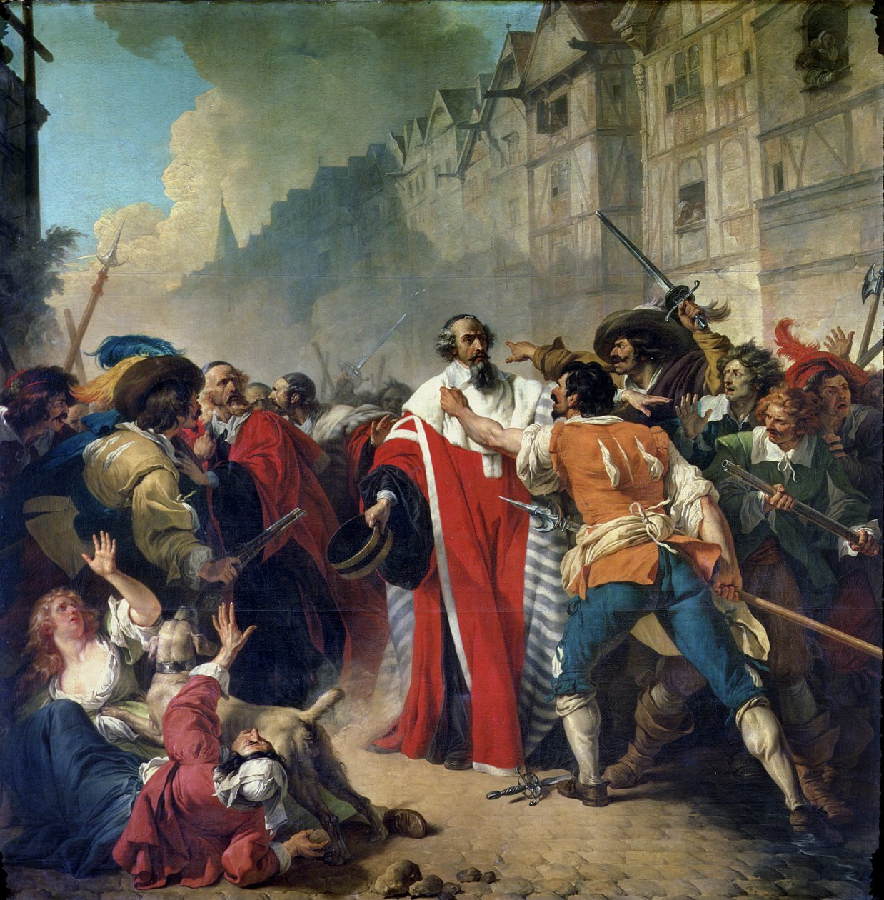 Mathieu Mole byl zastaven pařížským davem při jeho návratu z návštěvy Mazarina a rakouské královny Anny, 1879 od French School