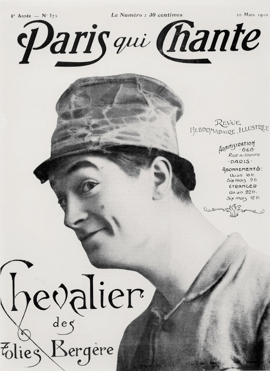 Maurice Chevalier, z filmu "Paris qui Chante", 30. března 1910 (litografie) od French School