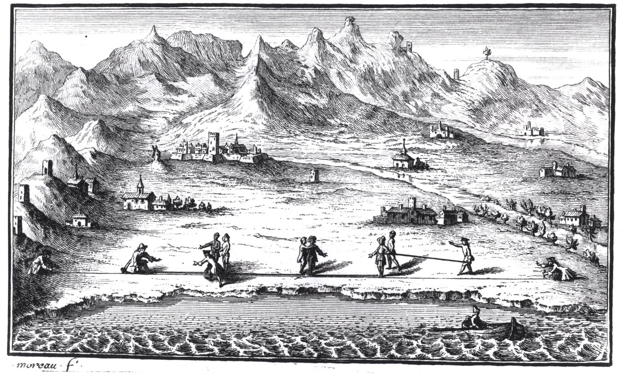 Měření poledníku, ilustrace z La Meridienne de Paris od Cesara-Francoise Cassiniho de Thury, 1744 od French School