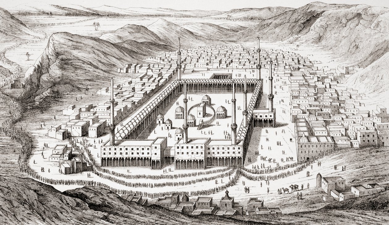 Mekka, Saúdská Arábie, ze starověké a moderní univerzální historie, vydáno ve Štrasburku kolem roku 1860 (rytina) od French School
