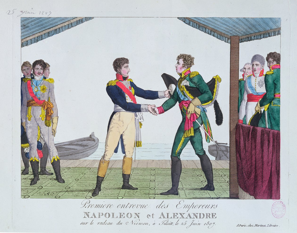 Setkání mezi Napoleonem I. a Alexandrem I. v Tilsitu, 25. června 1807 od French School