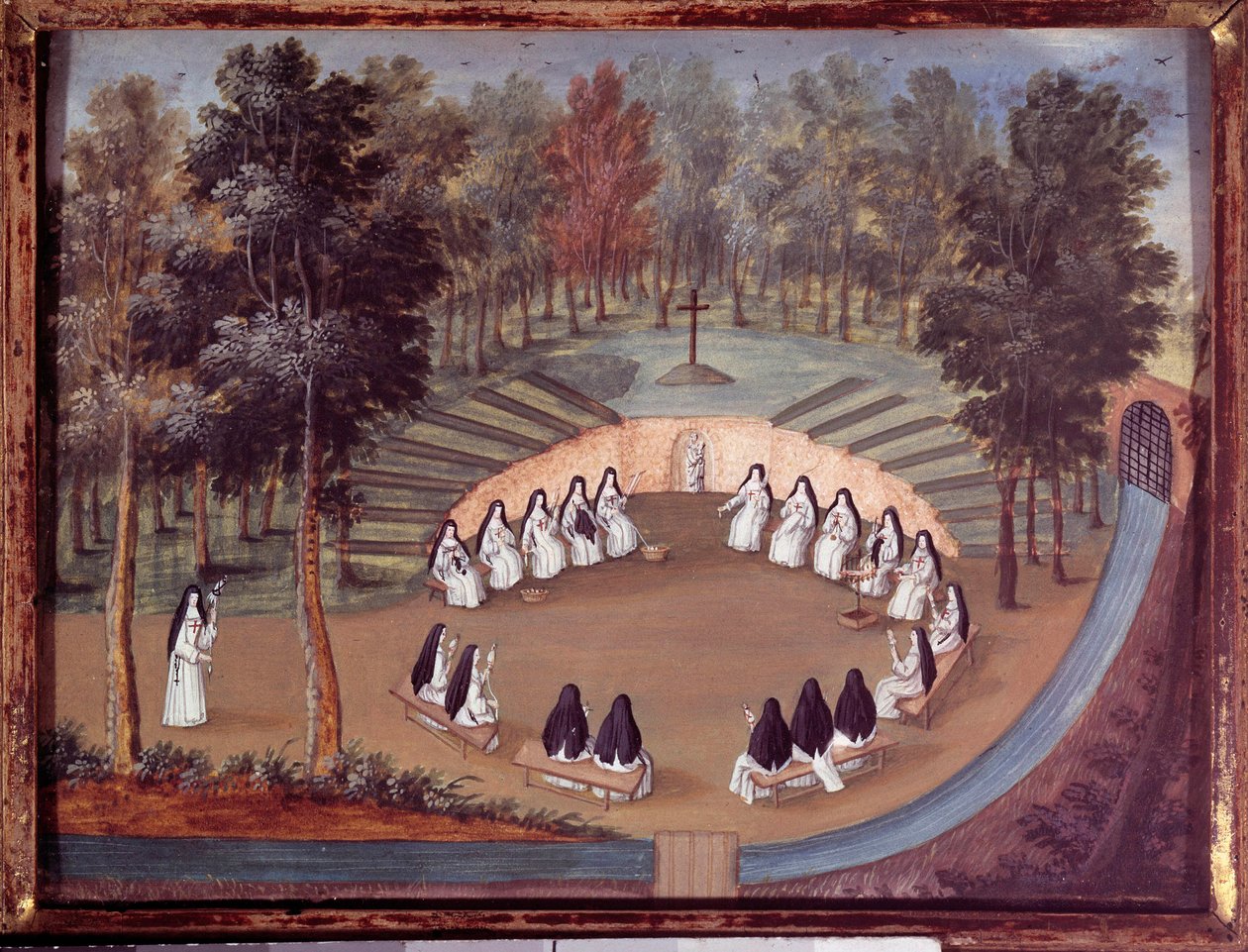 Setkání řádových sester v Port Royal des Champs (Port Royal des Champs) na konferenci o samotě. Anonymní obraz 18. století. Port Royal, musee des Granges – Setkání řeholních sester v „Port Royal des Champs““. Nons
