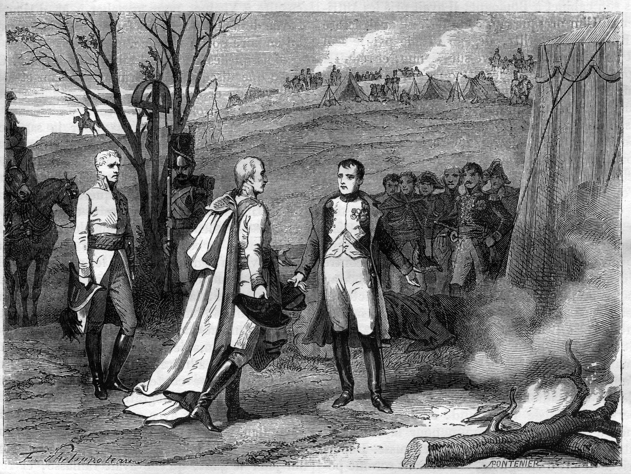 Setkání dvou císařů po bitvě u Slavkova, 4. prosince 1805 (Napoleon Bonaparte od French School
