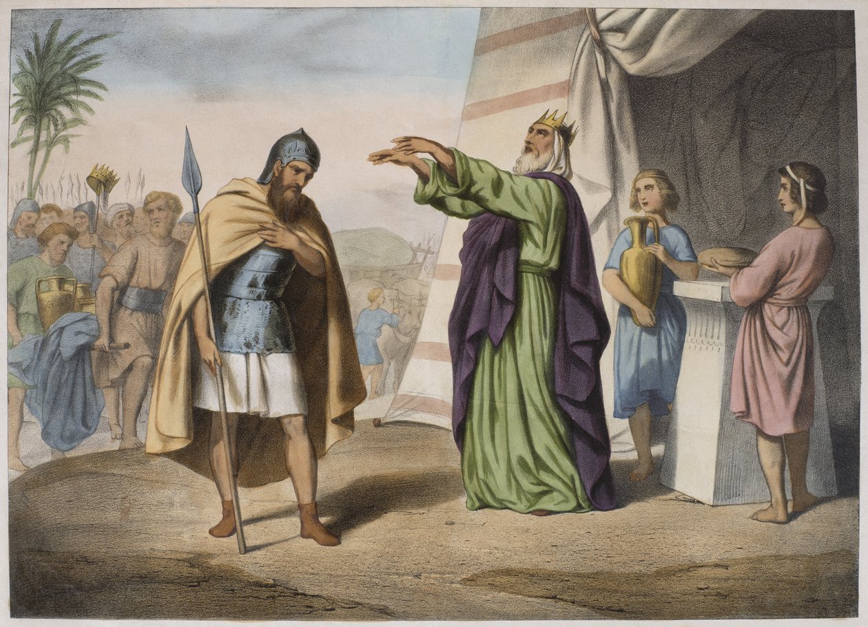 Melchizedek žehná Abrahamovi, ilustrace z katechismu LHistoire Sainte, vydal Charles Delagrave, Paříž od French School