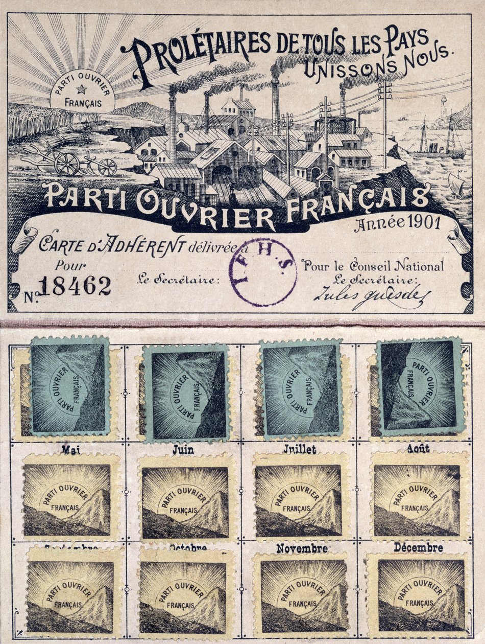 Členský průkaz Francouzské dělnické strany za vedení Julese Guesdeho (1845-1922) 1901 od French School
