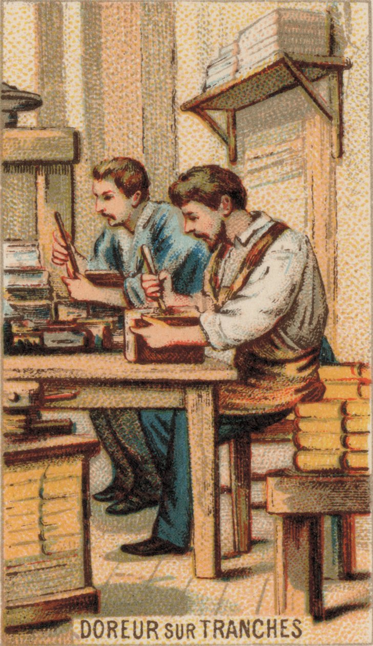 Muži zlacení knih zlatem (chromolit) od French School
