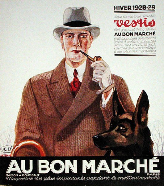 Pánská móda, z časopisu "Au Bon Marche", zima 1928-29 (barevná litografie) od French School