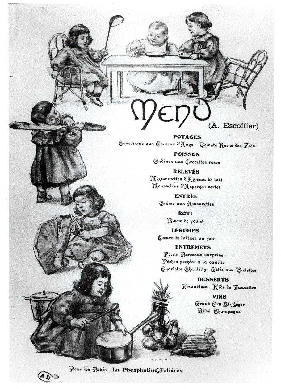 Menu vytvořené Augustem Escoffierem (1846-1935) pro děti a kojence, c. 1900 od French School