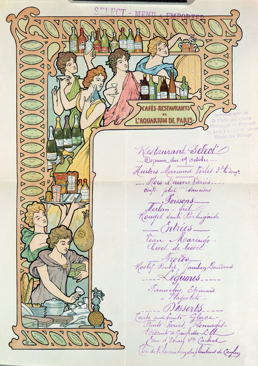 Menu z kavárny Restaurace z Aquarium de Paris od French School