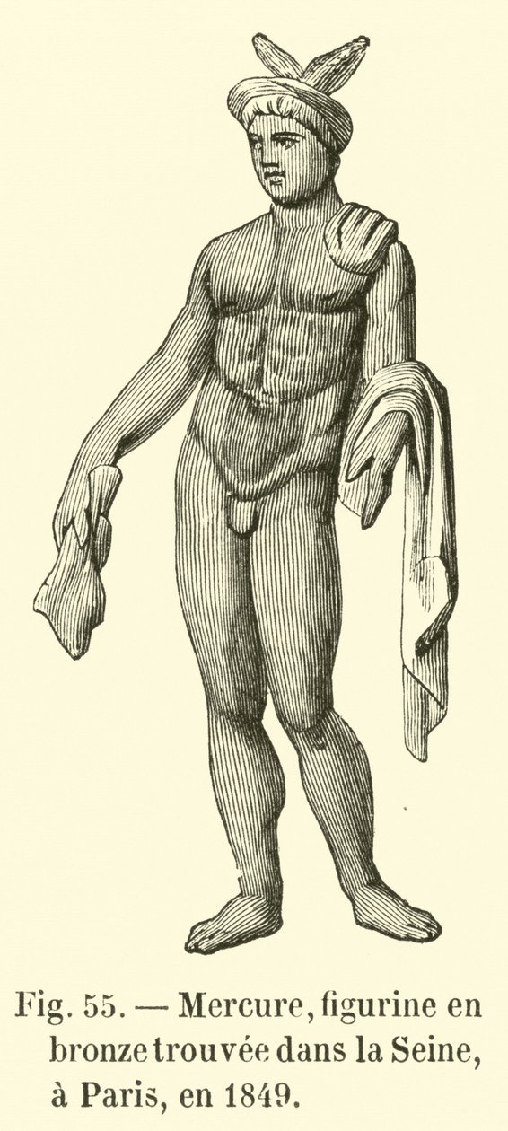 Rtuť, bronzová figurka nalezená v Seině v Paříži v roce 1849 (rytina) od French School