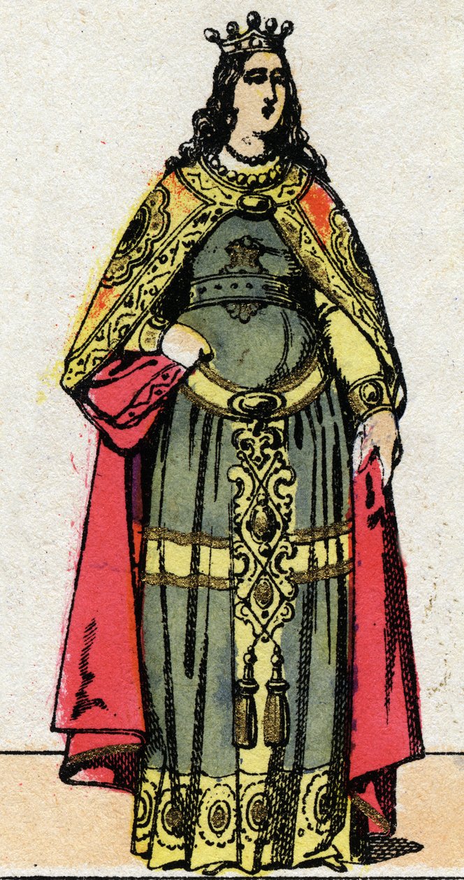 Dynastie Merovejců: Portrét manželky královny Clothilde Dagoberta III. (699-715). Epinal zobrazování z konce 19. století. Soukromá sbírka. od French School