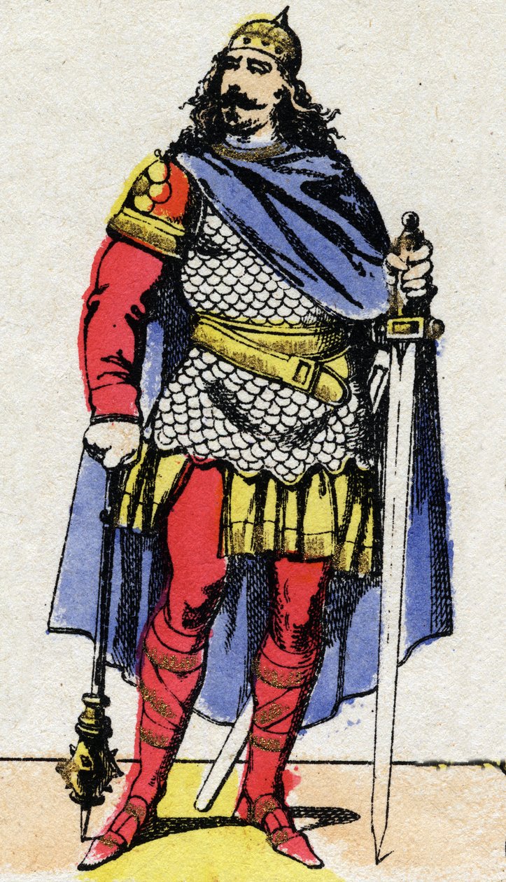 Merovejská dynastie: Portrét Karla Martela (v. 688-741), starosty paláce v letech 737 až 741. Epinal zobrazení z konce 19. století. Soukromá sbírka. od French School