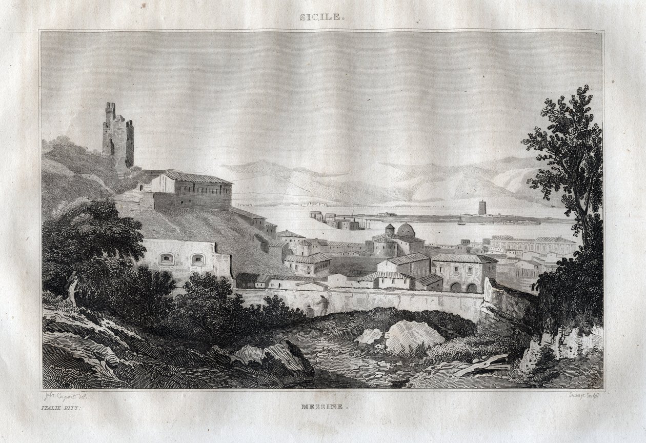 Messina - Messina - Sicilia - Sicilie - Sicilie - Rytina z „“Itálie malebné“ - Historická a popisná malba Itálie“ od M. de Norvinse, Ch. Nodier 1834-1836. od French School