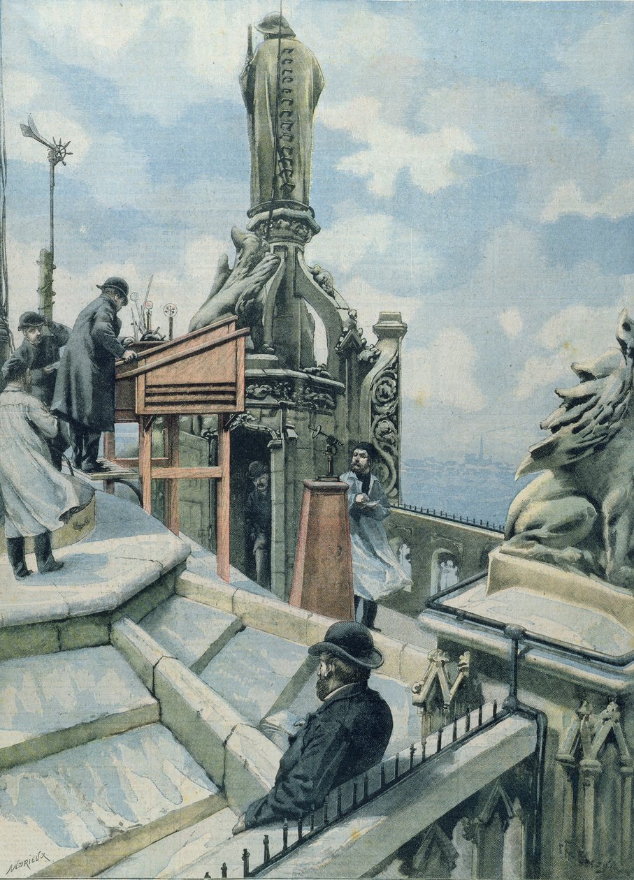 Meteorologická observatoř na Tour St. Jacques, ilustrace z Le Petit Parisien, 20. listopadu 1902 od French School