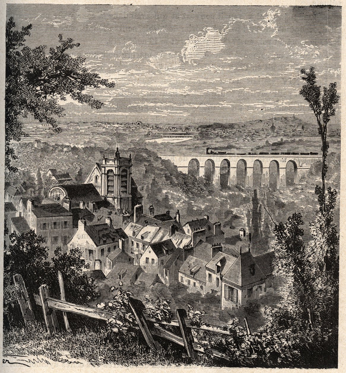 Meudon - departement Hauts-de-Seine - rytina v “” PATRIE”” - POPIS PECTURESSE DE LA FRANCE EN 6 SVAZKŮ LUCIEN HUARD - konec 19. stol. od French School