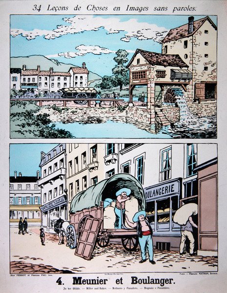 Miller and Baker, ilustrace z učebnice základní školy, kolem roku 1900 (barevné lito) od French School