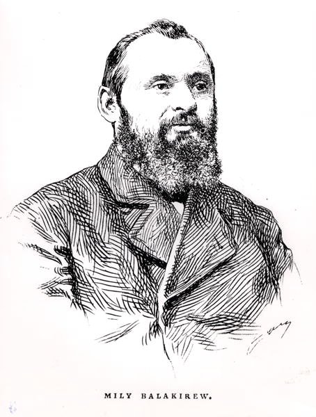 Mily Aleksejevič Balakirev (1837-1910), ilustrace z „Dějiny hudby v Rusku“ od Alberta Soubiese, vydané v Paříži od French School