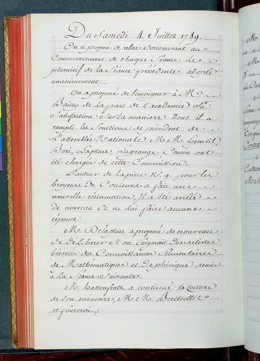 Zápis ze zasedání Akademie věd, 4. července 1789 (inkoust na papíře) od French School