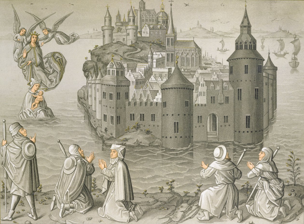 Zázrak Panny Marie zachraňující poutníky na Mont Saint-Michel od French School