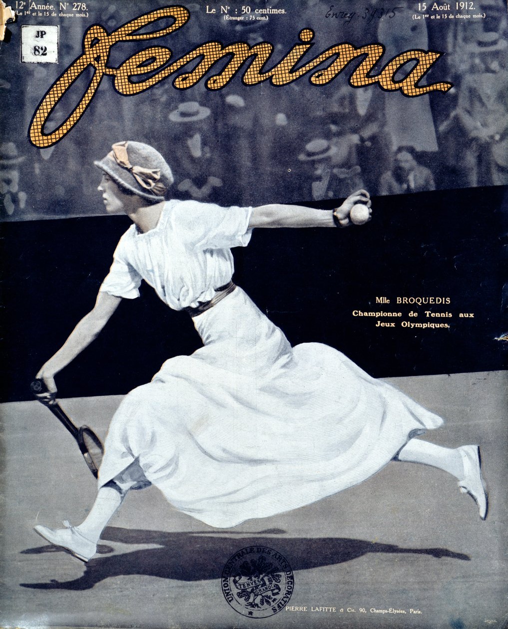 Slečna Broquedisová, olympijská vítězka v tenise, přední strana obálky Femina, vydání 278, 15. srpna 1912 (barevné foto) od French School