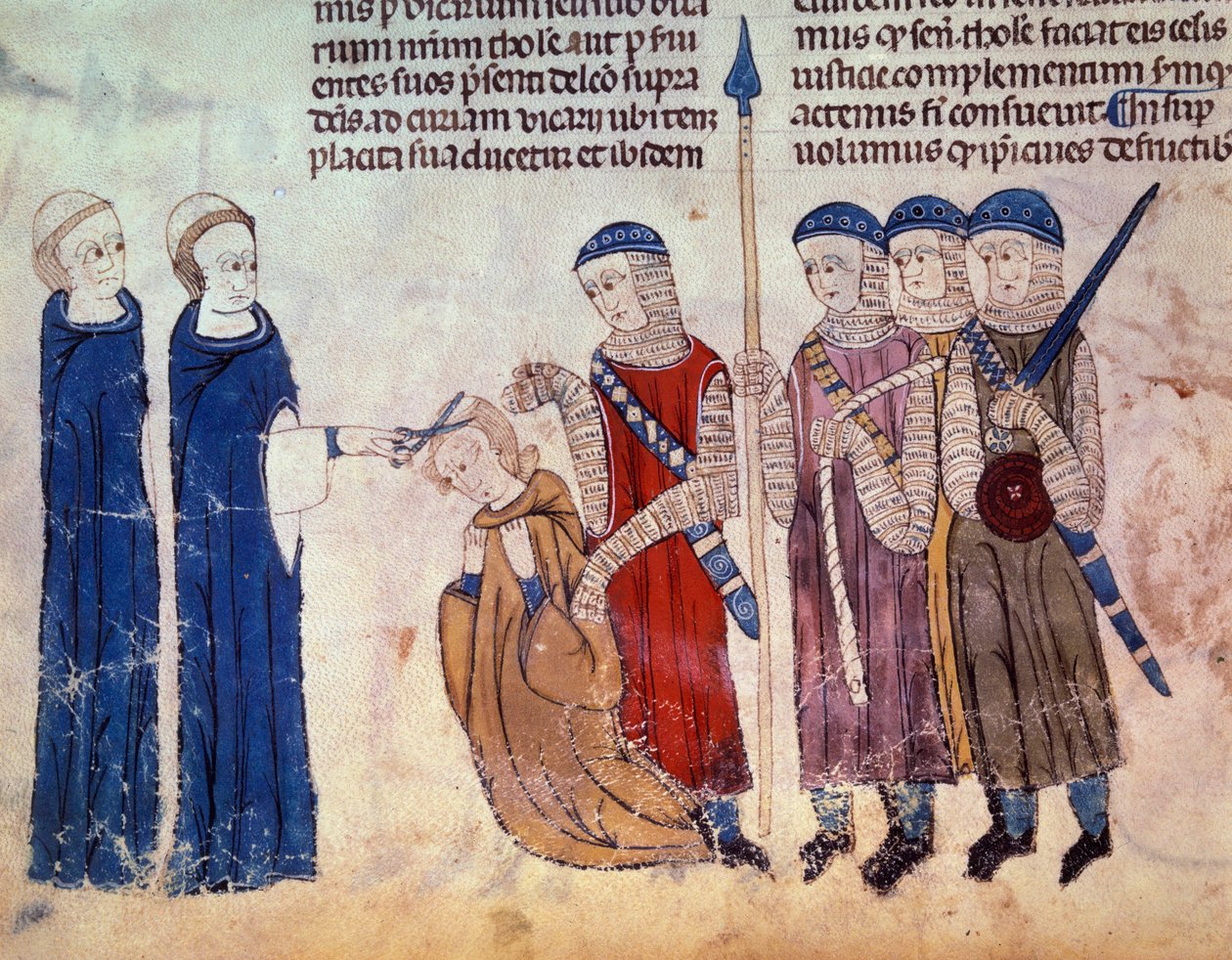 Monk sekal jako trest za jeho zhýralost. Miniatura z rukopisu „“ Customs of Toulouse“ (Folio 33V) od French School