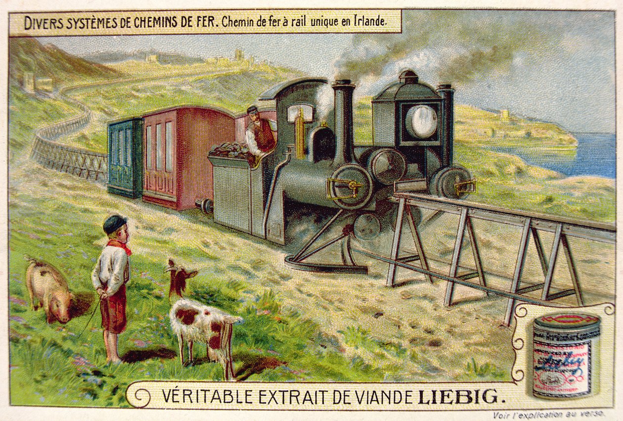 Jednokolejný vlak v Eire, propagační reklamní karta pro Veritable Extrait de Viande Liebig od French School